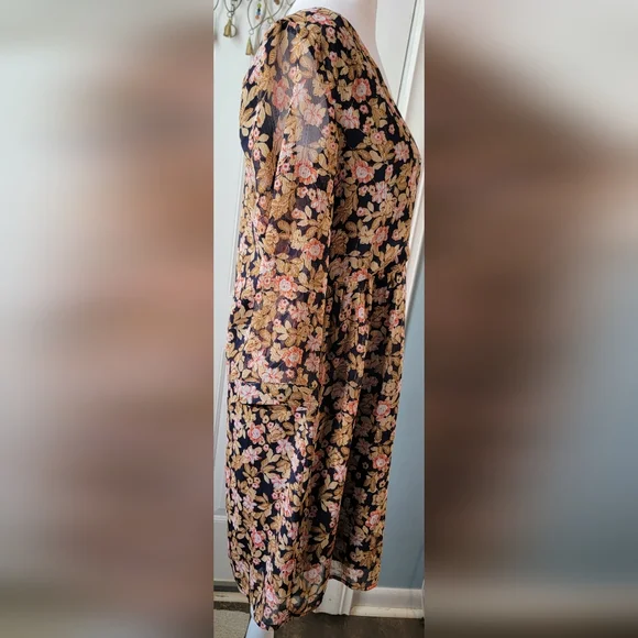 La Petiet Étolie Paris V-Neck Mini Dress Womens S Navy Tan Pink Floral Boho Flow - Picture 4 of 13